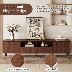 English Elm 78 Inch Walnut Entertainment Center Fluted Doors Solid Wood Legs for Living Room N710P372591P