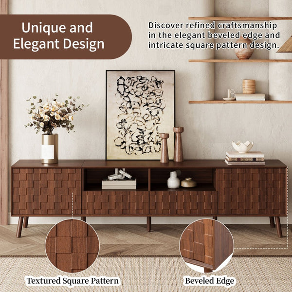 English Elm 78 Inch Walnut Entertainment Center Fluted Doors Solid Wood Legs for Living Room N710P372591P