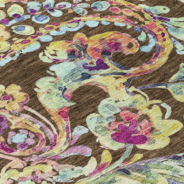 Homeroots 3' Artichoke Green And Pink Paisley Washable Area Rug - Perfect For Indoor And Outdoor Spaces! 3' X 5' Polyester 588600