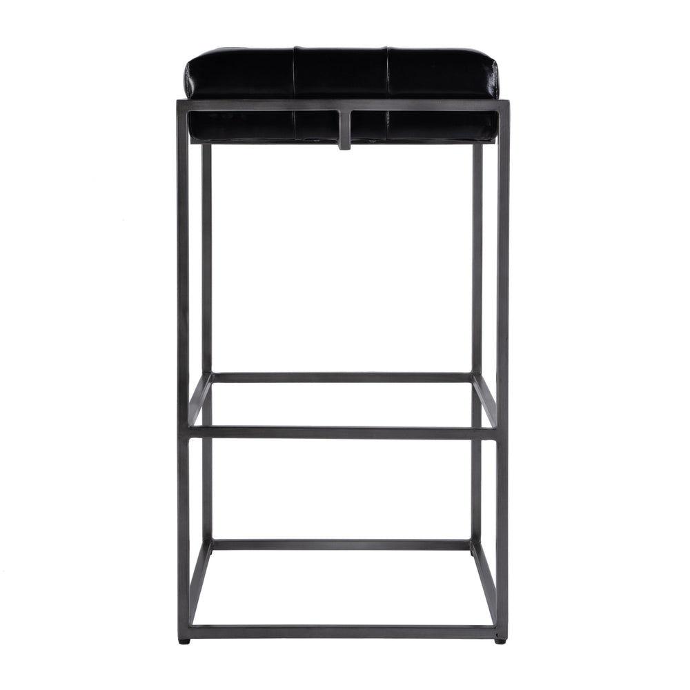 Butler Specialty Butler Stylish Tufted Leather And Iron Backless Bar Stool - 31" Height, Footrest, Black & Silver Black,Silver Iron,Leather,Engineered Wood 5886034-butler