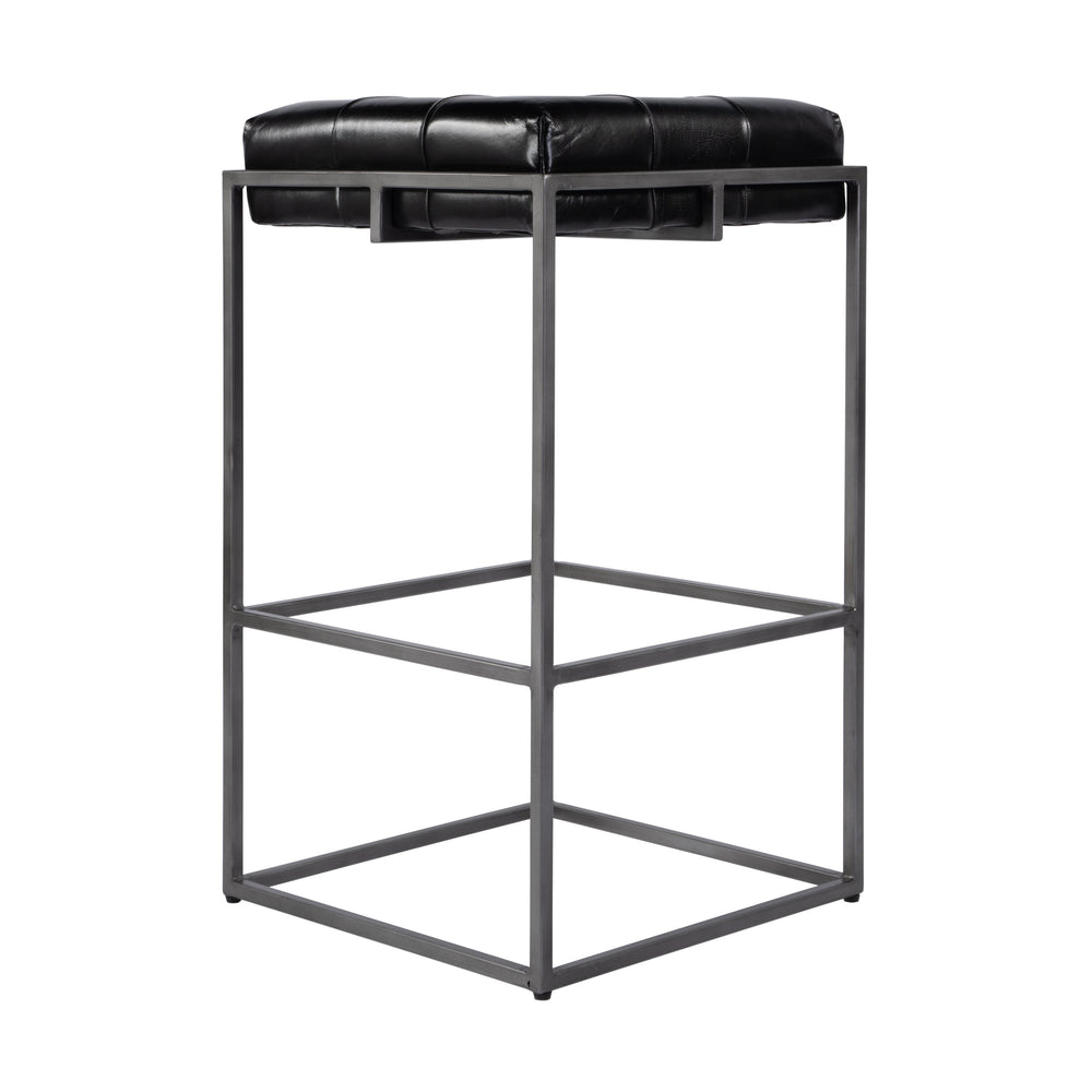 Butler Specialty Butler Stylish Tufted Leather And Iron Backless Bar Stool - 31" Height, Footrest, Black & Silver Black,Silver Iron,Leather,Engineered Wood 5886034-butler