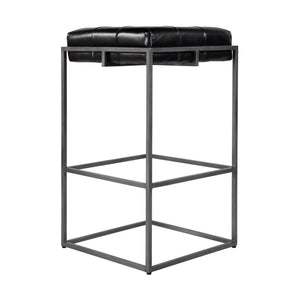Butler Specialty Butler Stylish Tufted Leather And Iron Backless Bar Stool - 31" Height, Footrest, Black & Silver Black,Silver Iron,Leather,Engineered Wood 5886034-butler