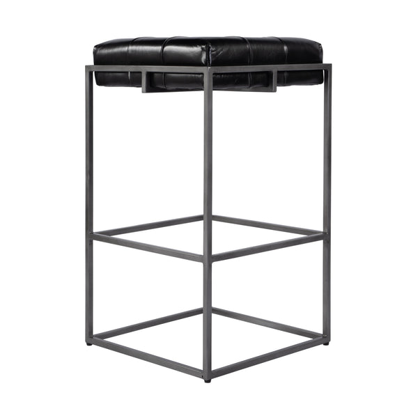 Butler Specialty Butler Stylish Tufted Leather And Iron Backless Bar Stool - 31" Height, Footrest, Black & Silver Black,Silver Iron,Leather,Engineered Wood 5886034-butler