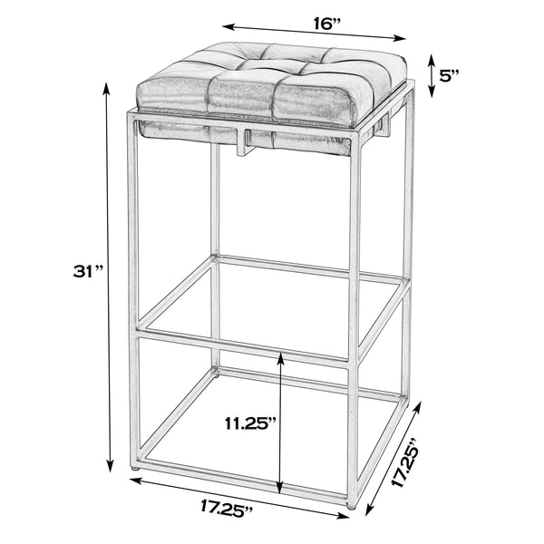 Butler Specialty Butler Stylish Tufted Leather And Iron Backless Bar Stool - 31" Height, Footrest, Black & Silver Black,Silver Iron,Leather,Engineered Wood 5886034-butler