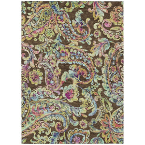 HomeRoots 9' Timeless Chocolate and Artichoke Green Paisley Washable Area Rug for Indoor and Outdoor Use 9' X 12' 588604