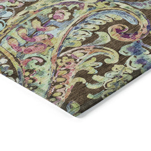 Homeroots 3' Artichoke Green And Pink Paisley Washable Area Rug - Perfect For Indoor And Outdoor Spaces! 9' X 12' Polyester 588604