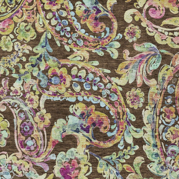 Homeroots 3' Artichoke Green And Pink Paisley Washable Area Rug - Perfect For Indoor And Outdoor Spaces! 9' X 12' Polyester 588604