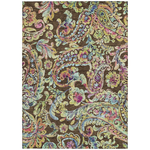 Homeroots 3' Artichoke Green And Pink Paisley Washable Area Rug - Perfect For Indoor And Outdoor Spaces! 10' X 14' Polyester 588605