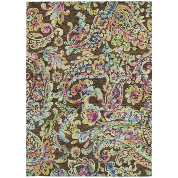 Homeroots 3' Artichoke Green And Pink Paisley Washable Area Rug - Perfect For Indoor And Outdoor Spaces! 10' X 14' Polyester 588605