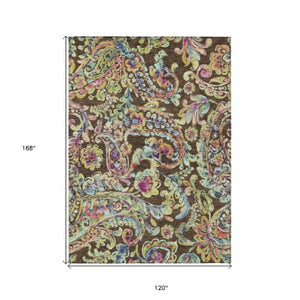 Homeroots 3' Artichoke Green And Pink Paisley Washable Area Rug - Perfect For Indoor And Outdoor Spaces! 10' X 14' Polyester 588605