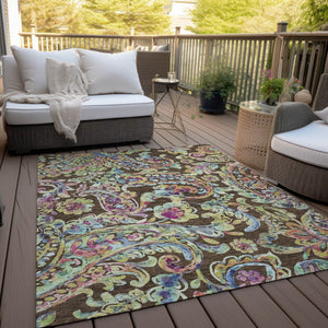 Homeroots 3' Artichoke Green And Pink Paisley Washable Area Rug - Perfect For Indoor And Outdoor Spaces! 10' X 14' Polyester 588605