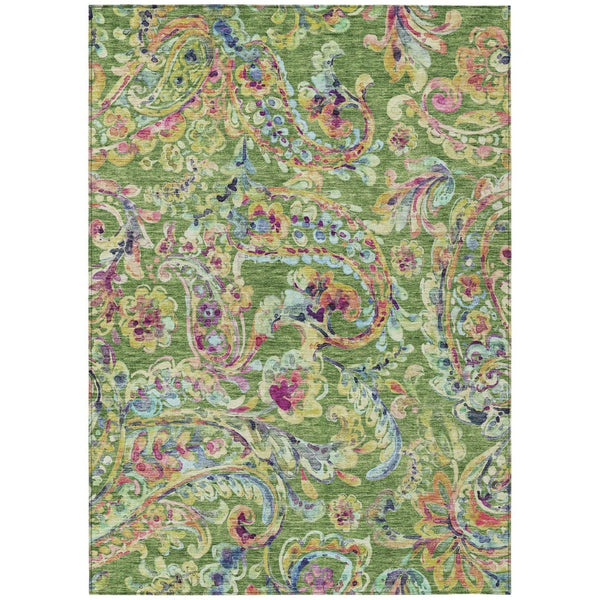 HomeRoots 5' Paisley Indoor Outdoor Area Rug in Fern and Artichoke Green - Durable, Washable, Stylish Decor 5' X 8' 588607