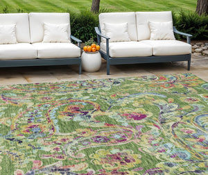 Homeroots 3' Artichoke Green And Pink Paisley Washable Area Rug - Perfect For Indoor And Outdoor Spaces! 9' X 12' Polyester 588610