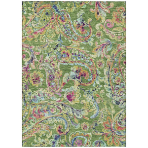 HomeRoots 5' Paisley Indoor Outdoor Area Rug in Fern and Artichoke Green - Durable, Washable, Stylish Decor 10' X 14' 588611