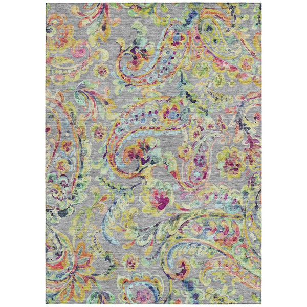 Homeroots 3' Artichoke Green And Pink Paisley Washable Area Rug - Perfect For Indoor And Outdoor Spaces! 3' X 5' Polyester 588612