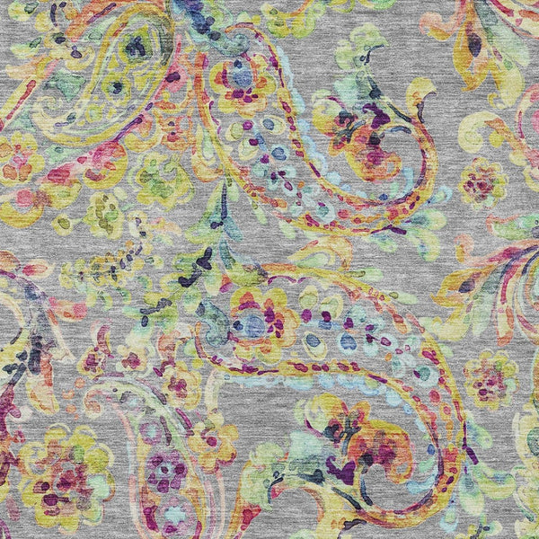 Homeroots 3' Artichoke Green And Pink Paisley Washable Area Rug - Perfect For Indoor And Outdoor Spaces! 3' X 5' Polyester 588612