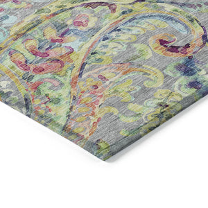 Homeroots 3' Artichoke Green And Pink Paisley Washable Area Rug - Perfect For Indoor And Outdoor Spaces! 5' X 8' Polyester 588613