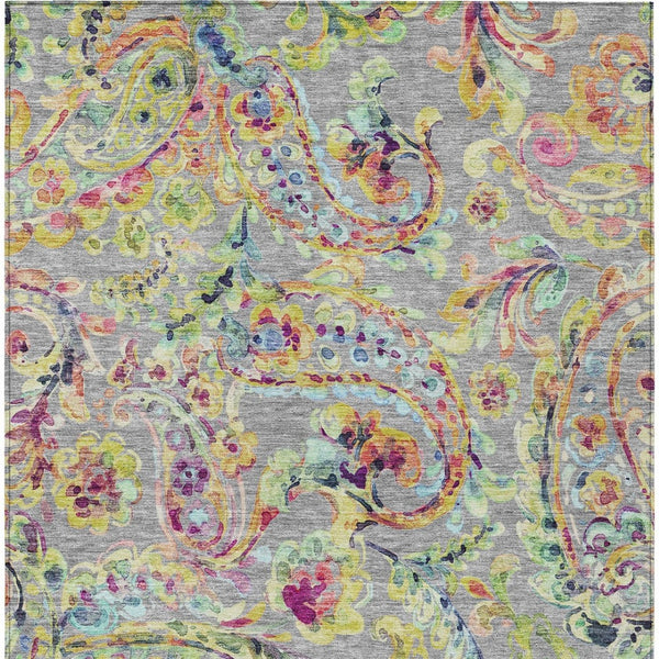 Homeroots 3' Artichoke Green And Pink Paisley Washable Area Rug - Perfect For Indoor And Outdoor Spaces! 5' X 8' Polyester 588613