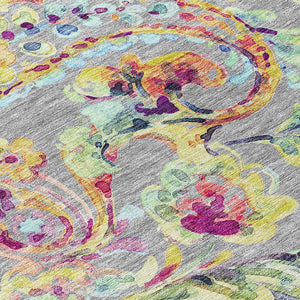 Homeroots 3' Artichoke Green And Pink Paisley Washable Area Rug - Perfect For Indoor And Outdoor Spaces! 8' Round Polyester 588614