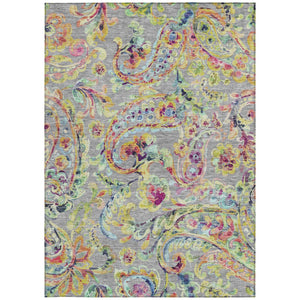 Homeroots 3' Artichoke Green And Pink Paisley Washable Area Rug - Perfect For Indoor And Outdoor Spaces! 8' X 10' Polyester 588615