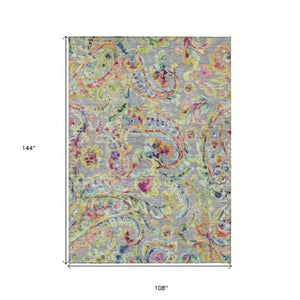 Homeroots 3' Artichoke Green And Pink Paisley Washable Area Rug - Perfect For Indoor And Outdoor Spaces! 9' X 12' Polyester 588616