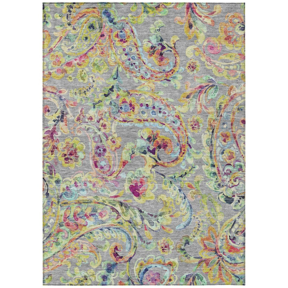 HomeRoots 9' Durable Paisley Area Rug in Gray Fern Green & Artichoke Green for Indoor & Outdoor Spaces 9' X 12' 588616