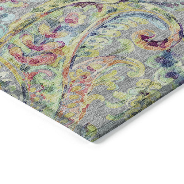 Homeroots 3' Artichoke Green And Pink Paisley Washable Area Rug - Perfect For Indoor And Outdoor Spaces! 9' X 12' Polyester 588616