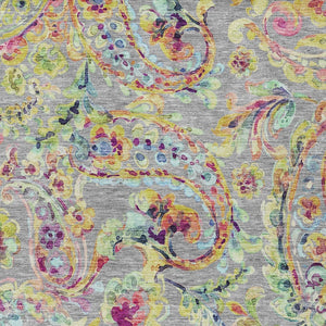 Homeroots 3' Artichoke Green And Pink Paisley Washable Area Rug - Perfect For Indoor And Outdoor Spaces! 9' X 12' Polyester 588616