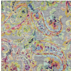 Homeroots 3' Artichoke Green And Pink Paisley Washable Area Rug - Perfect For Indoor And Outdoor Spaces! 10' X 14' Polyester 588617