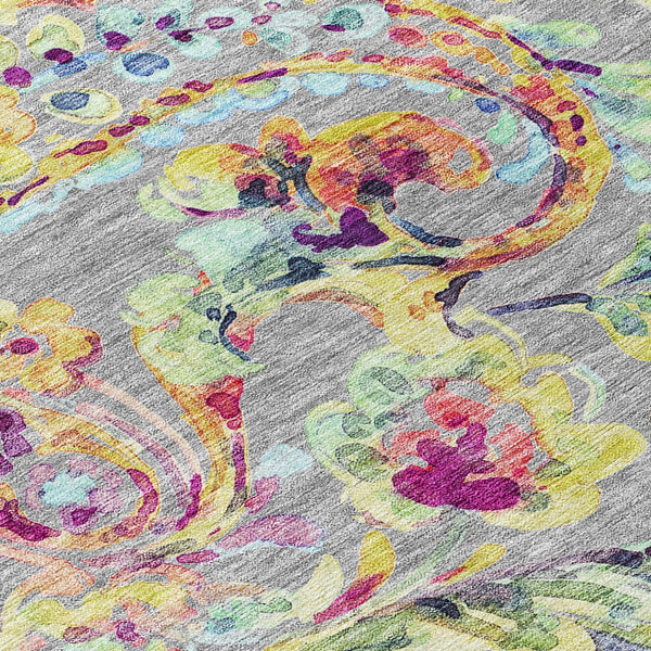 Homeroots 3' Artichoke Green And Pink Paisley Washable Area Rug - Perfect For Indoor And Outdoor Spaces! 10' X 14' Polyester 588617