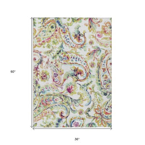 Homeroots 3' Artichoke Green And Pink Paisley Washable Area Rug - Perfect For Indoor And Outdoor Spaces! 3' X 5' Polyester 588618