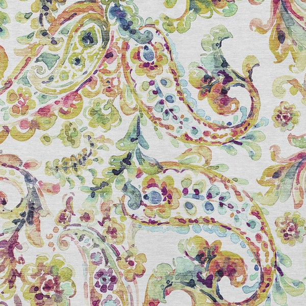 Homeroots 3' Artichoke Green And Pink Paisley Washable Area Rug - Perfect For Indoor And Outdoor Spaces! 5' X 8' Polyester 588619