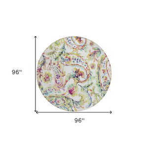 Homeroots 3' Artichoke Green And Pink Paisley Washable Area Rug - Perfect For Indoor And Outdoor Spaces! 8' Round Polyester 588620