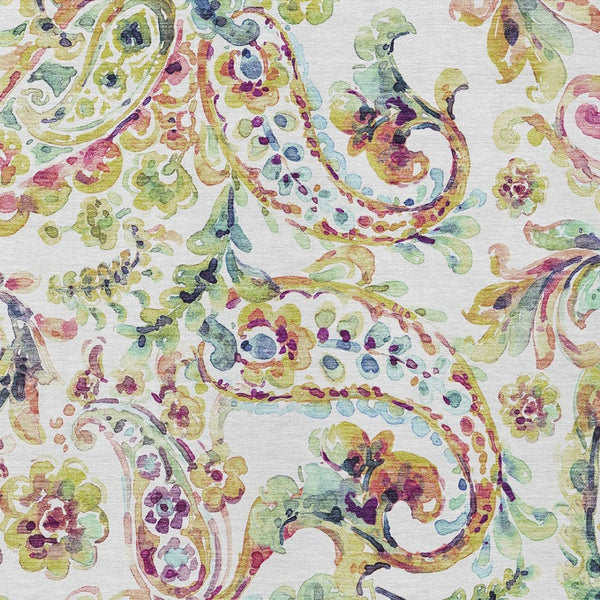 Homeroots 3' Artichoke Green And Pink Paisley Washable Area Rug - Perfect For Indoor And Outdoor Spaces! 8' X 10' Polyester 588621