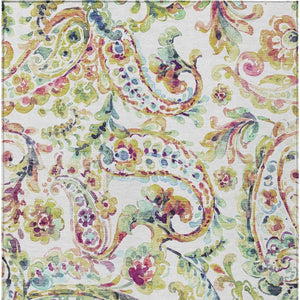 Homeroots 3' Artichoke Green And Pink Paisley Washable Area Rug - Perfect For Indoor And Outdoor Spaces! 9' X 12' Polyester 588622