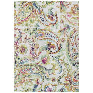 HomeRoots 9' Elegant Paisley Washable Area Rug in Ivory, Fern Green & Artichoke Green for Indoor & Outdoor Use 9' X 12' 588622