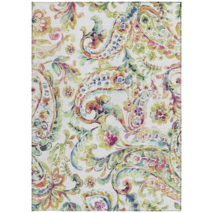 Homeroots 3' Artichoke Green And Pink Paisley Washable Area Rug - Perfect For Indoor And Outdoor Spaces! 10' X 14' Polyester 588623