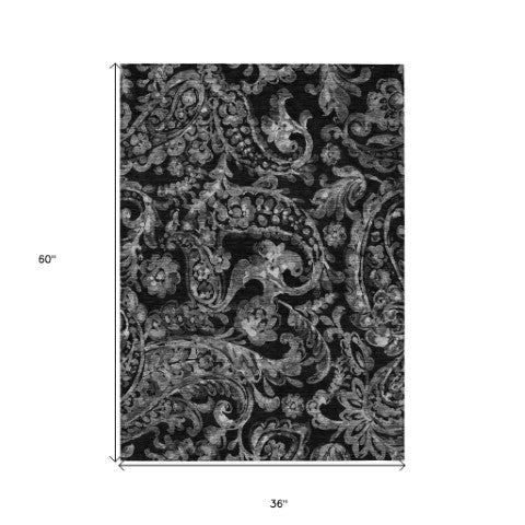 Homeroots 3' Beige Tan And Ivory Paisley Washable Area Rug For Indoor Outdoor Use – Durable, Stylish Decor 3' X 5' Polyester 588630