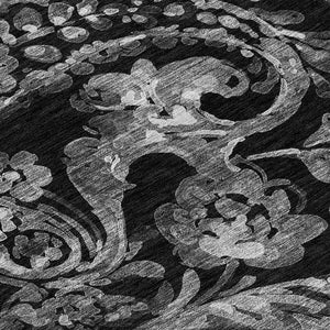 HomeRoots 5' Washable Indoor Outdoor Area Rug in Black Gray Charcoal Paisley - Stylish, Durable, Easy Clean 8' Round 588632
