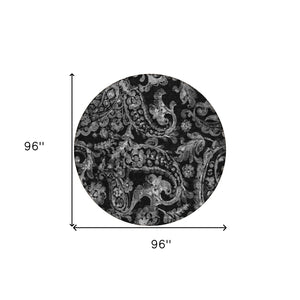 HomeRoots 5' Washable Indoor Outdoor Area Rug in Black Gray Charcoal Paisley - Stylish, Durable, Easy Clean 8' Round 588632