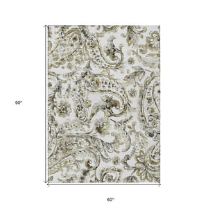 HomeRoots 5' Washable Indoor Outdoor Area Rug in Brown, Ivory & Tan Paisley - Durable & Stylish Décor Solution 5' X 8' 588637