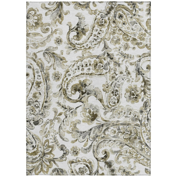 HomeRoots 5' Washable Indoor Outdoor Area Rug in Brown, Ivory & Tan Paisley - Durable & Stylish Décor Solution 5' X 8' 588637