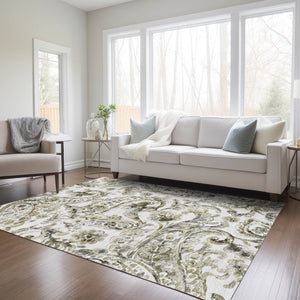 HomeRoots 5' Washable Indoor Outdoor Area Rug in Brown, Ivory & Tan Paisley - Durable & Stylish Décor Solution 5' X 8' 588637
