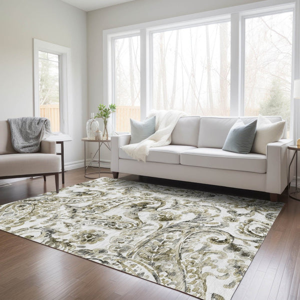 HomeRoots 5' Washable Indoor Outdoor Area Rug in Brown, Ivory & Tan Paisley - Durable & Stylish Décor Solution 5' X 8' 588637