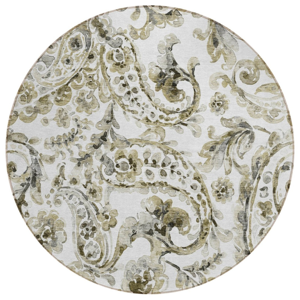 HomeRoots 5' Washable Indoor Outdoor Area Rug in Brown, Ivory & Tan Paisley - Durable & Stylish Décor Solution 8' Round 588638