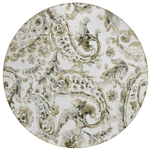 HomeRoots 5' Washable Indoor Outdoor Area Rug in Brown, Ivory & Tan Paisley - Durable & Stylish Décor Solution 8' Round 588638