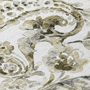HomeRoots 5' Washable Indoor Outdoor Area Rug in Brown, Ivory & Tan Paisley - Durable & Stylish Décor Solution 8' Round 588638