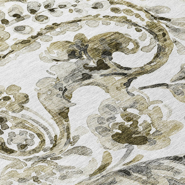 HomeRoots 5' Washable Indoor Outdoor Area Rug in Brown, Ivory & Tan Paisley - Durable & Stylish Décor Solution 8' Round 588638