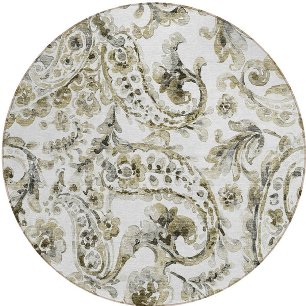 HomeRoots 5' Washable Indoor Outdoor Area Rug in Brown, Ivory & Tan Paisley - Durable & Stylish Décor Solution 8' Round 588638