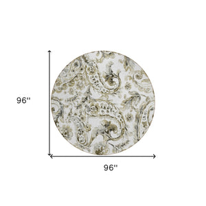 HomeRoots 5' Washable Indoor Outdoor Area Rug in Brown, Ivory & Tan Paisley - Durable & Stylish Décor Solution 8' Round 588638